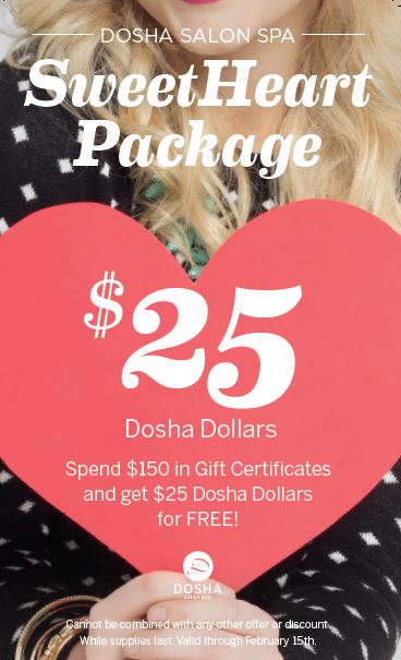 Dosha salon Spa Valentines Day Sweetheart Deal Dosha Dollars massage Facial Spa