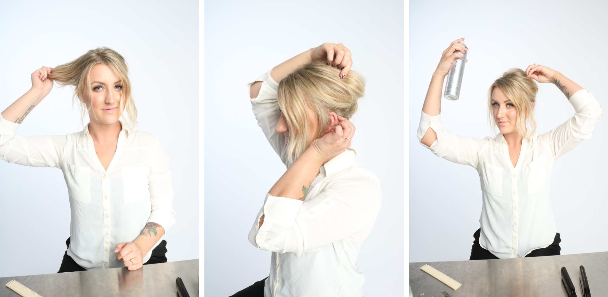 hannah, chignon, stylist, master, aveda, professional, office, hair, hairstyle, step by step