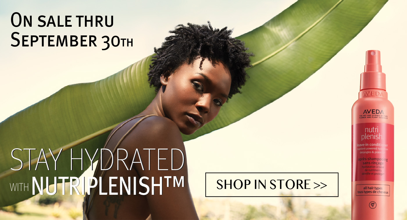 Image of a young women with curly textured hair who can use Nutriplenish Leave-in conditioner that has UV heat protection. on sale for $18 with $25 product purchase. no through September 30th