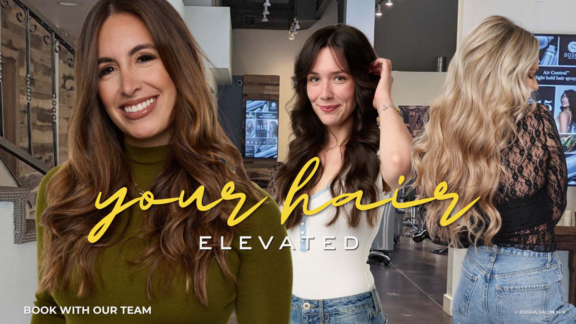 Dosha Salon Spa clients showcasing customized hair color, precision haircuts, and healthy, beautiful hair.