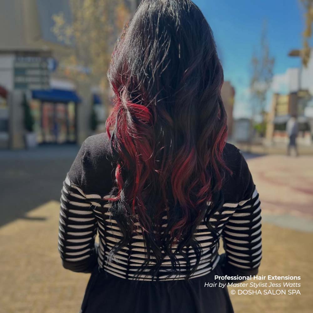 A Dosha guest with hair extensions and dimensional hair