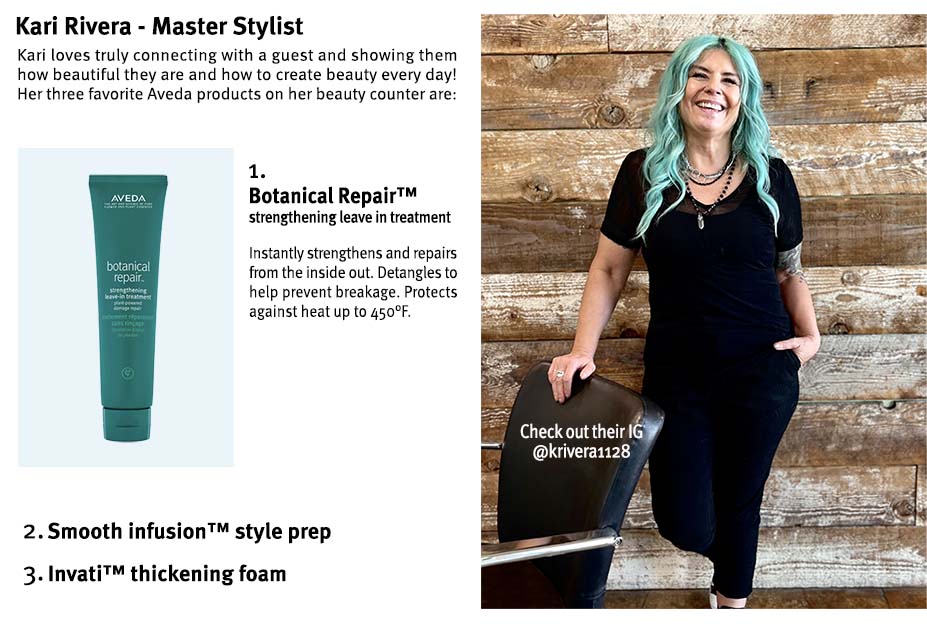 Image of Master Stylist Kari's favorite Aveda products