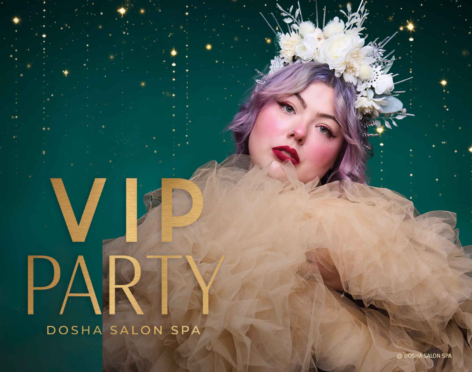 image of stylist Madelyn Rychlick with a crown of flowers and surrounded by sheer ruffles