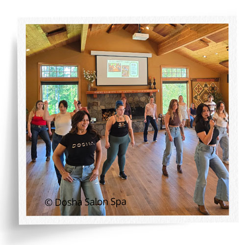 Dosha team on the dance floor learning steps at hopkins demonstration forest