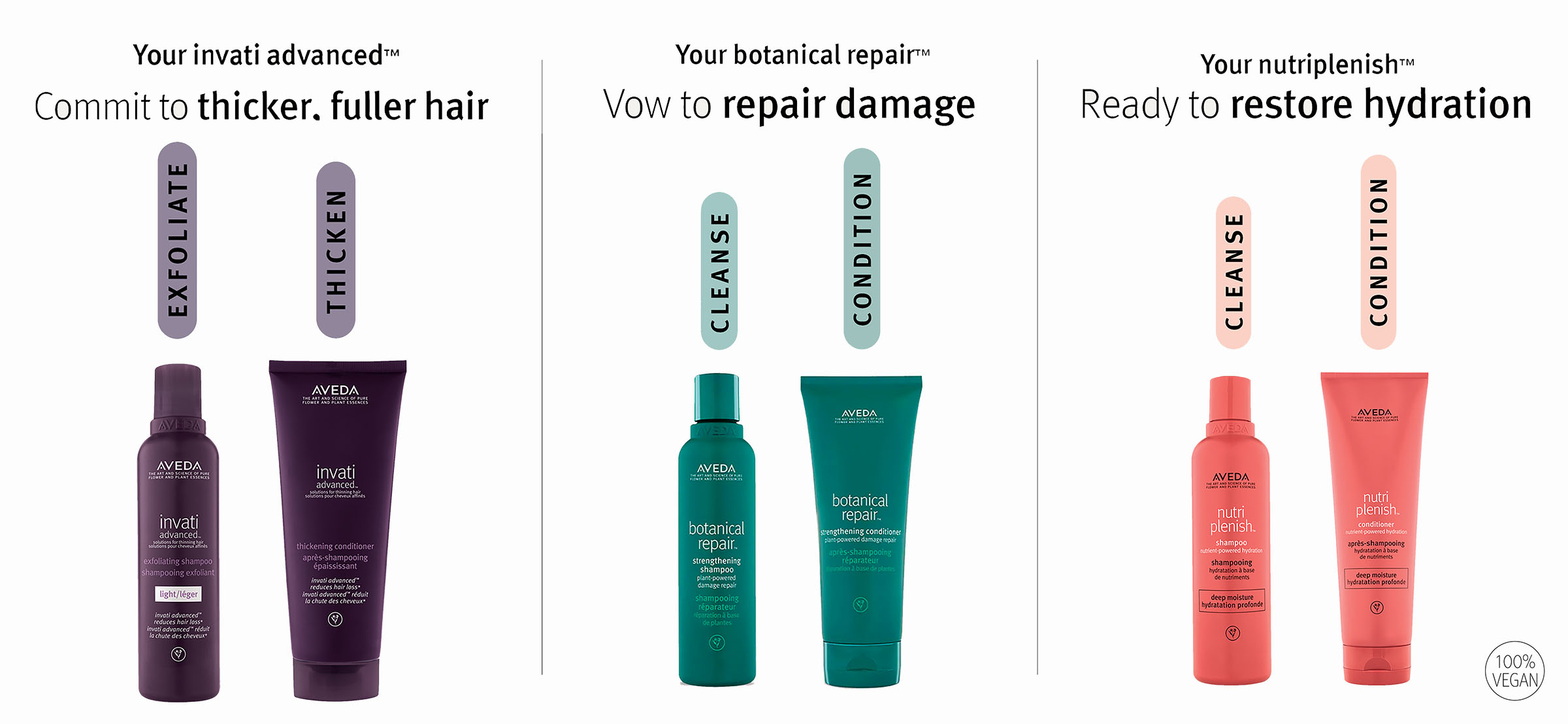 Image of different shampoo bottles Nutriplenish, Invati and Botanical RepairGet Ready! Your journey to hair wellness starts here.