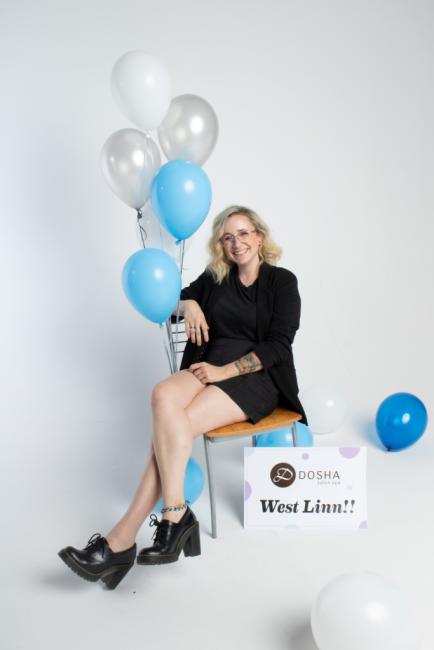 Master Stylist Heather Crimmins west linn, grand opening, dosha, salon spa, stylist, team, balloons, esthetician