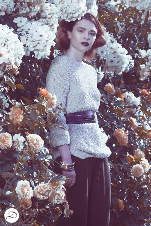 Dosha Creative Team Garden Photoshoot dark lips sweaters rose garden