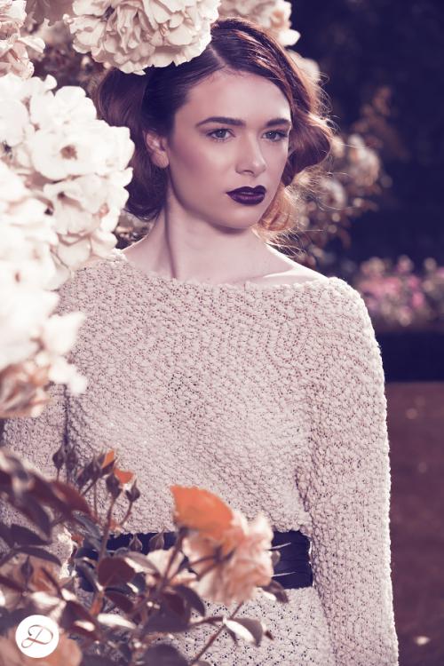 Dosha Creative Team Garden Photoshoot dark lips sweaters rose garden