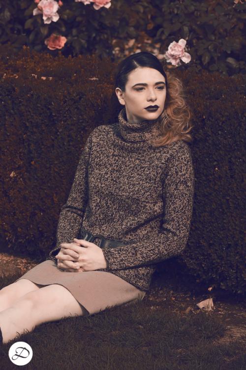 Dosha Creative Team Garden Photoshoot dark lips sweaters rose garden