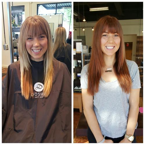 Blonde to red haircolor before & after dosha
