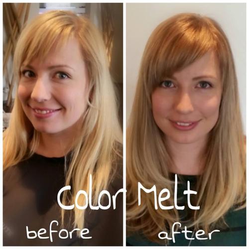 Before and after hair color melt