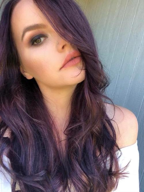 Girl with purple long hair style