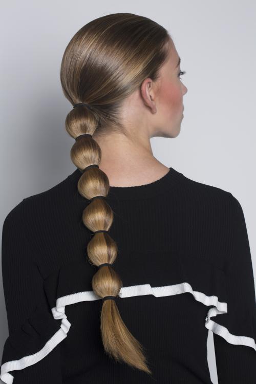 pony ponytail bubble circle braid messy chic updo going out hairstyle date night dosha dosha creative team