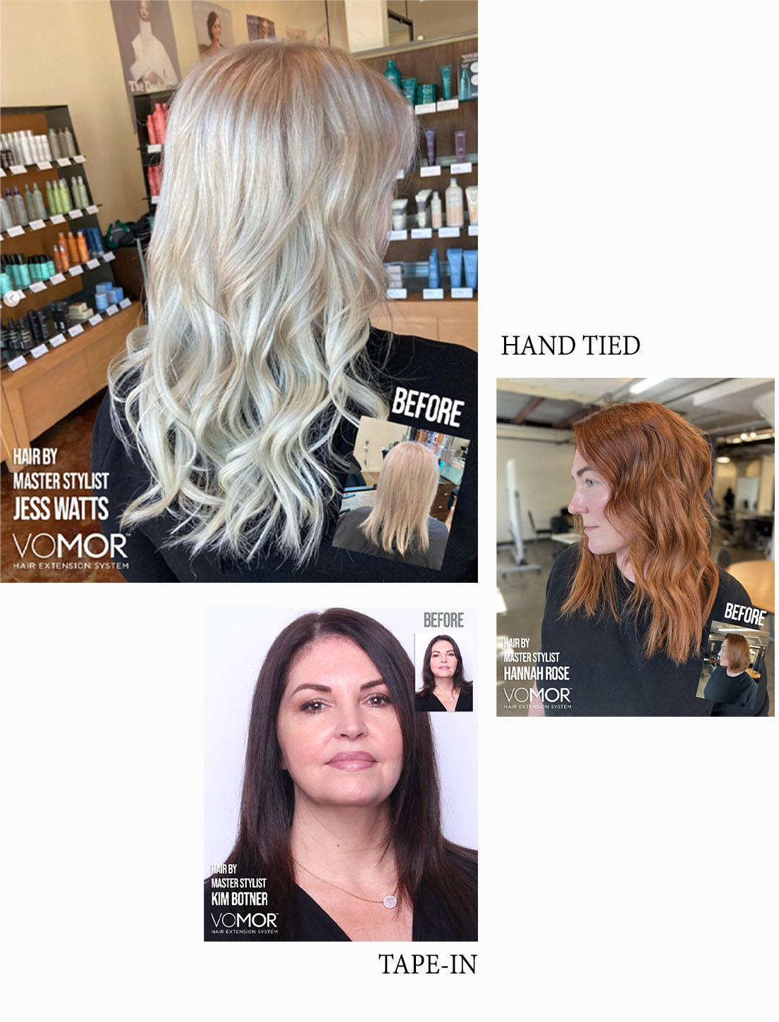 Images of before and after of vomor hair extensions